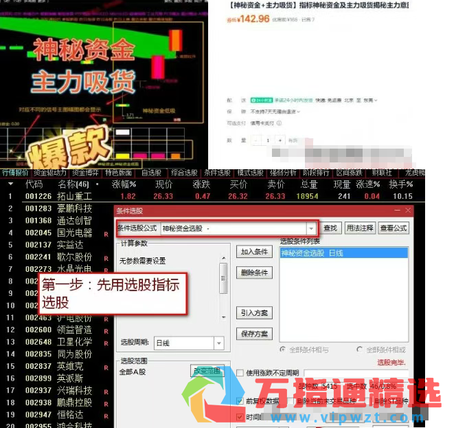 通达信《神秘资金+主力吸货》套装指标 揭秘主力意图底牌 手机电脑通用 源码